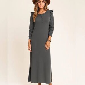NWT Z Supply Ruffle Maxi Dress in Charcoal Gray